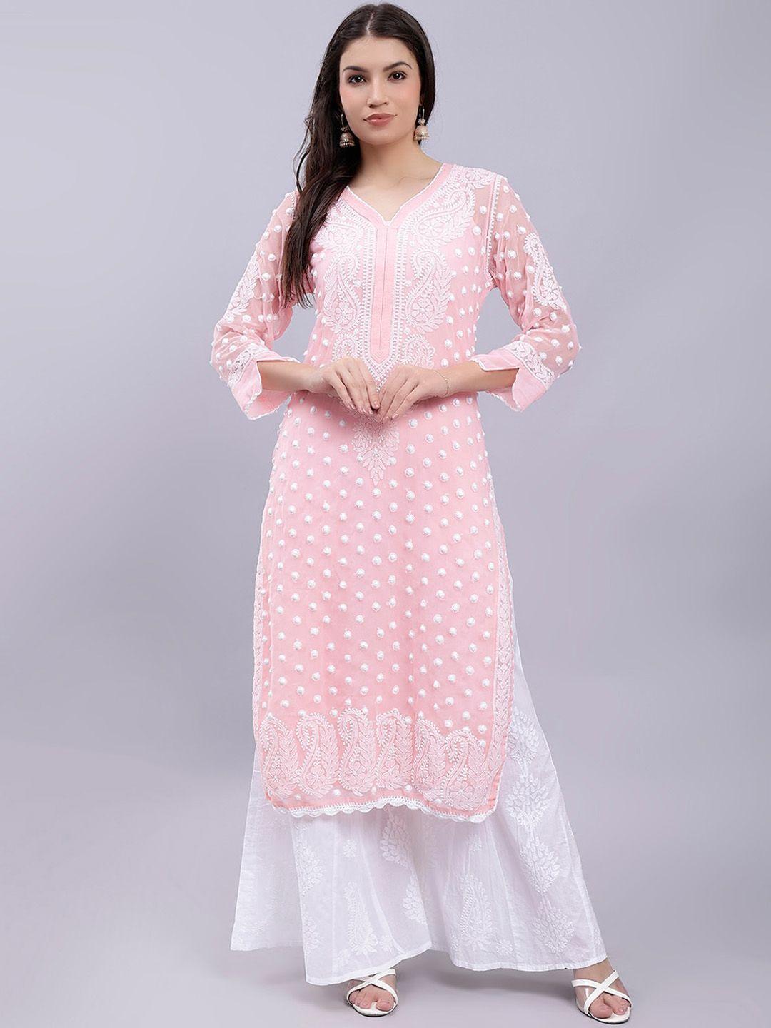 seva chikan ethnic motifs embroidered chikankari georgette kurta