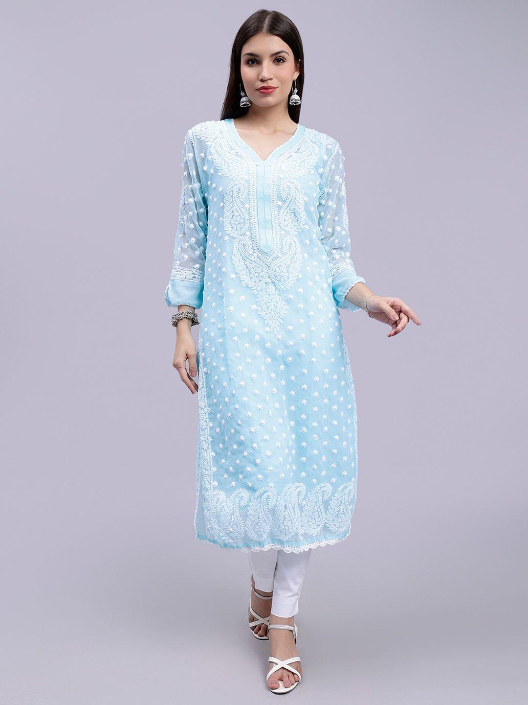 seva chikan ethnic motifs embroidered chikankari georgette kurta