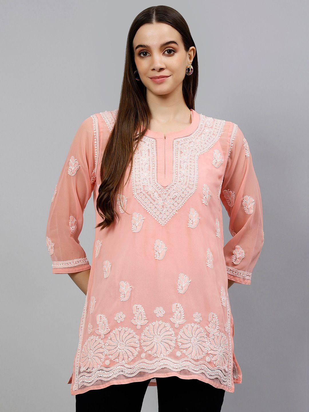 seva chikan ethnic motifs embroidered chikankari handloom chikankari kurti