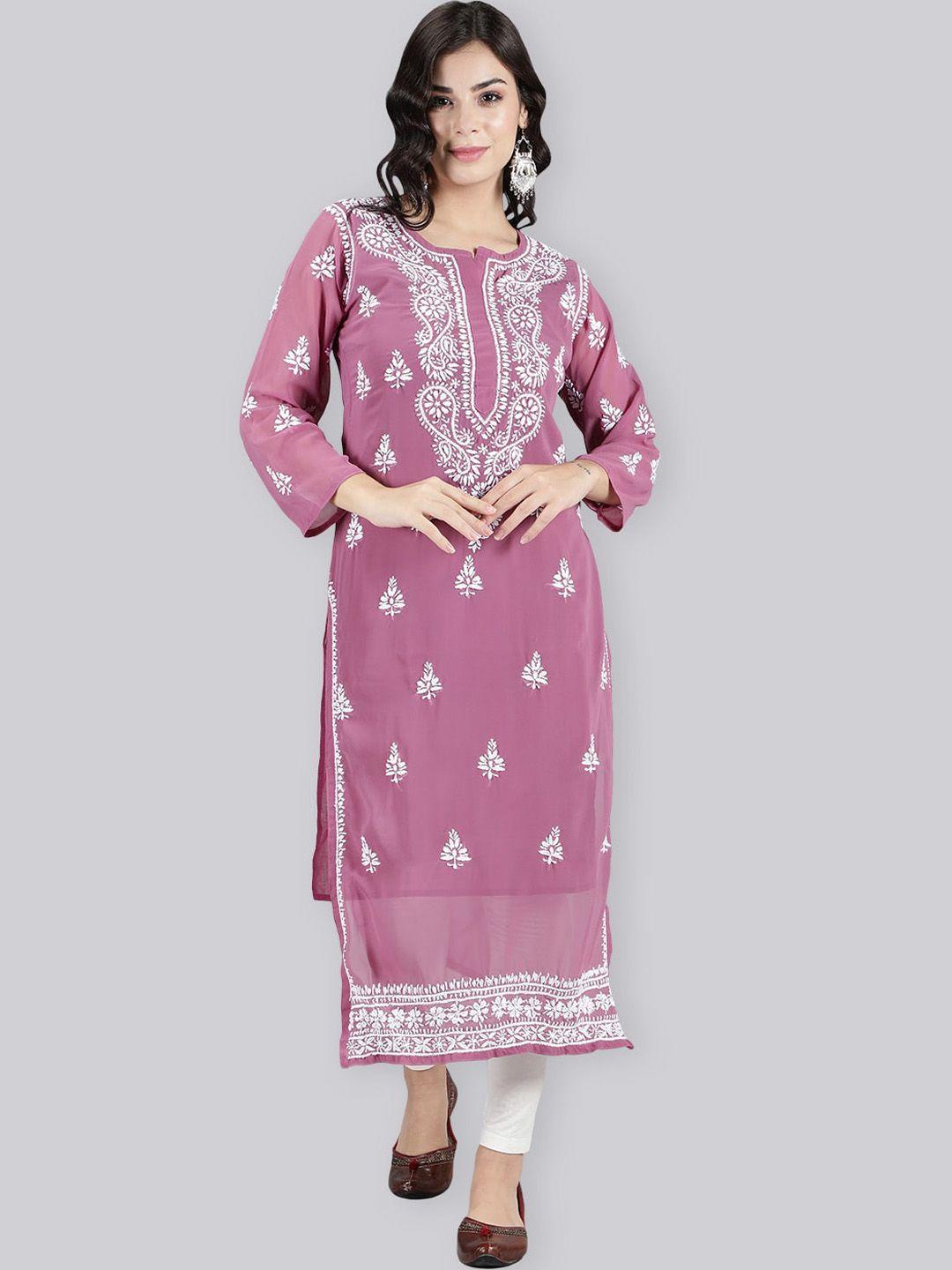 seva chikan ethnic motifs embroidered chikankari straight georgette kurta