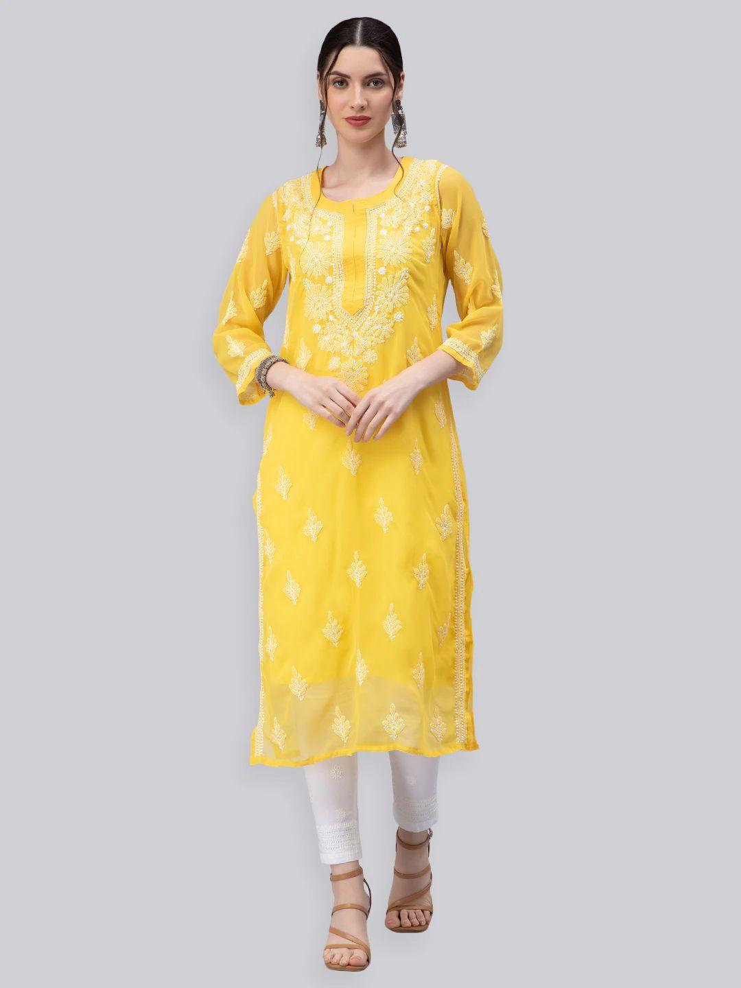 seva chikan ethnic motifs embroidered chikankari straight kurta