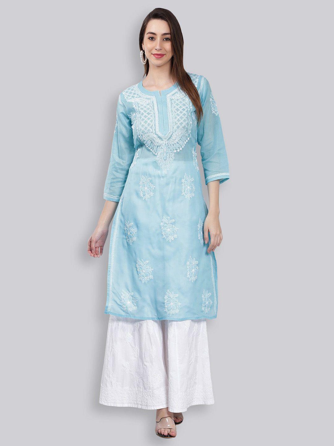 seva chikan ethnic motifs embroidered chikankari straight kurta