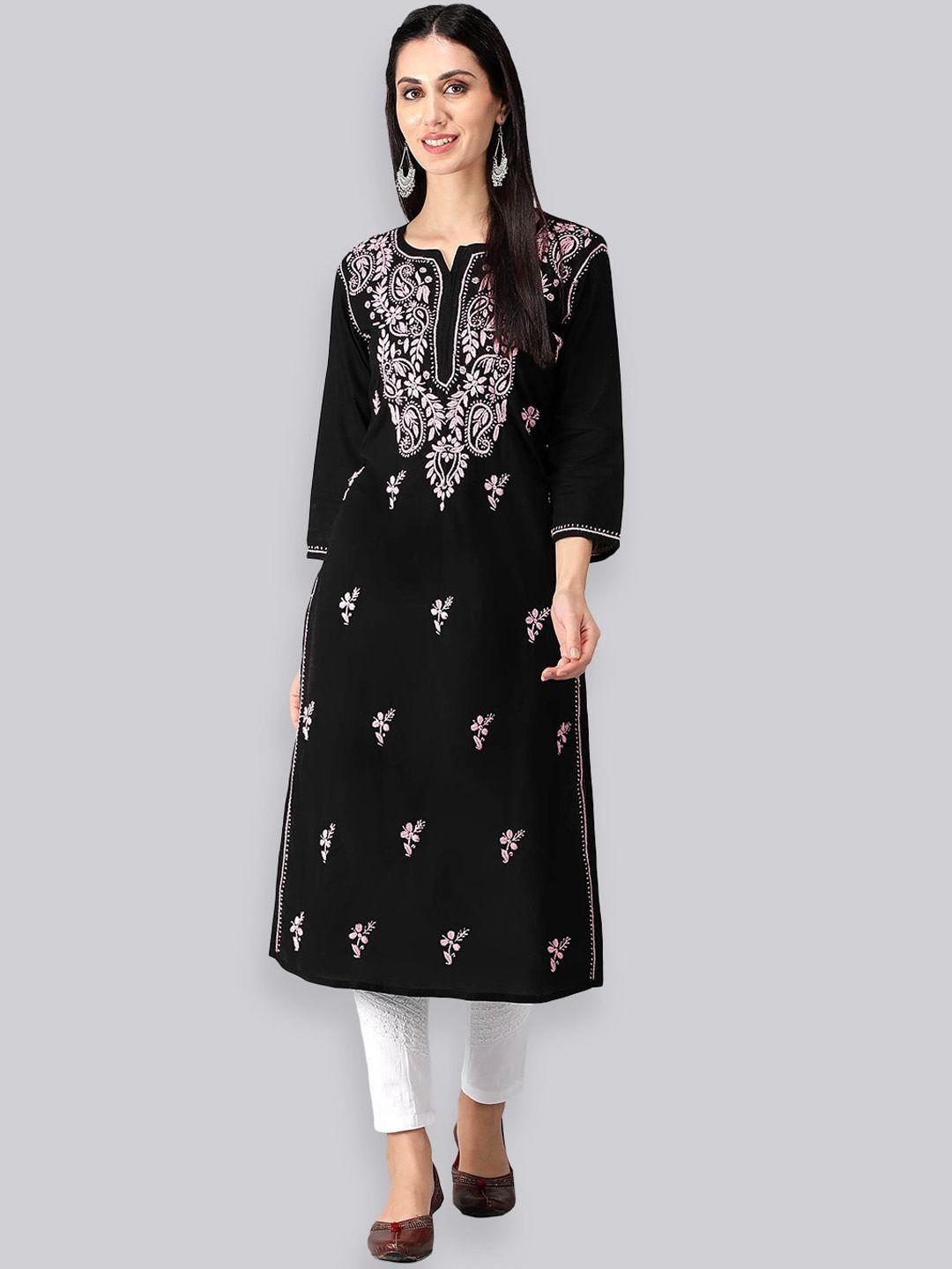 seva chikan ethnic motifs embroidered cotton chikankari kurta