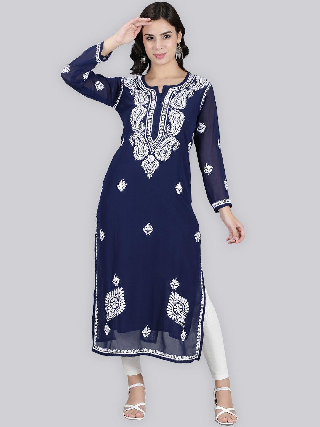 seva chikan ethnic motifs embroidered georgette chikankari kurta