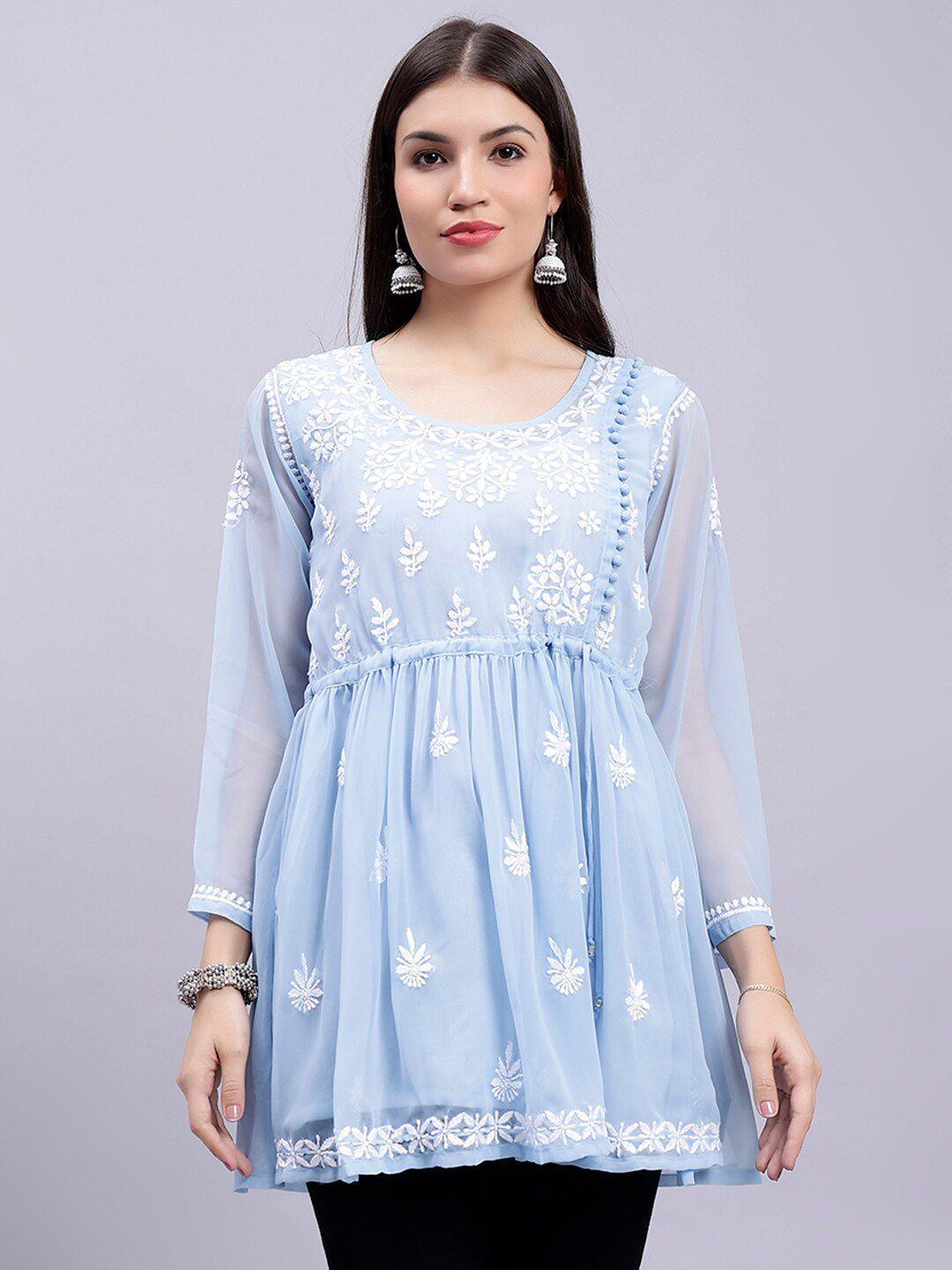 seva chikan ethnic motifs embroidered lucknowi chikankari anarkali kurti