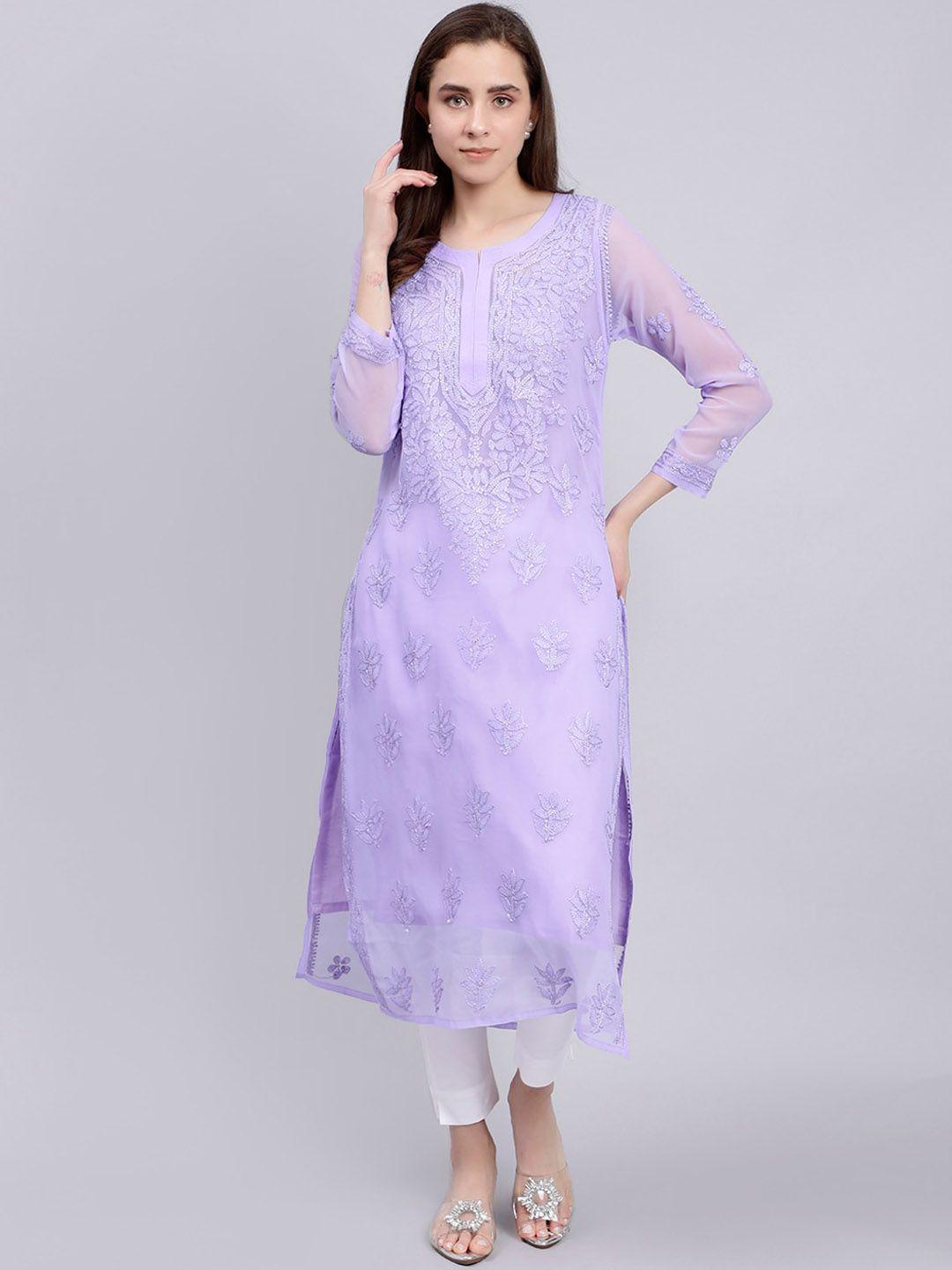 seva chikan ethnic motifs embroidered lucknowi chikankari straight kurta with camisole