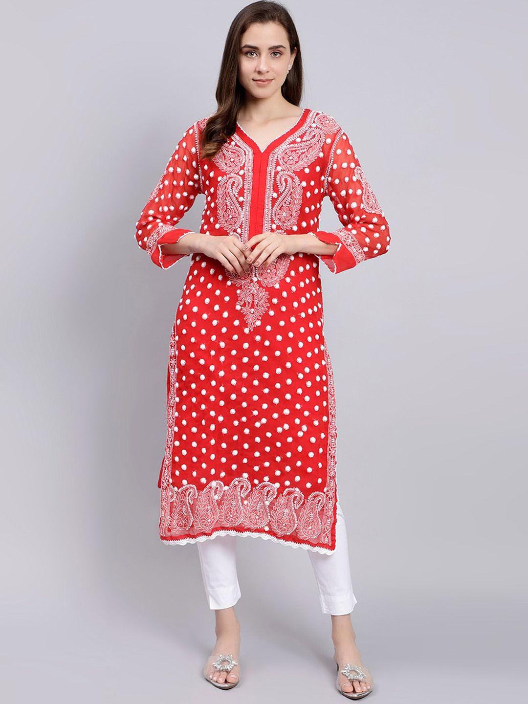 seva chikan ethnic motifs embroidered lucknowi chikankari straight kurta