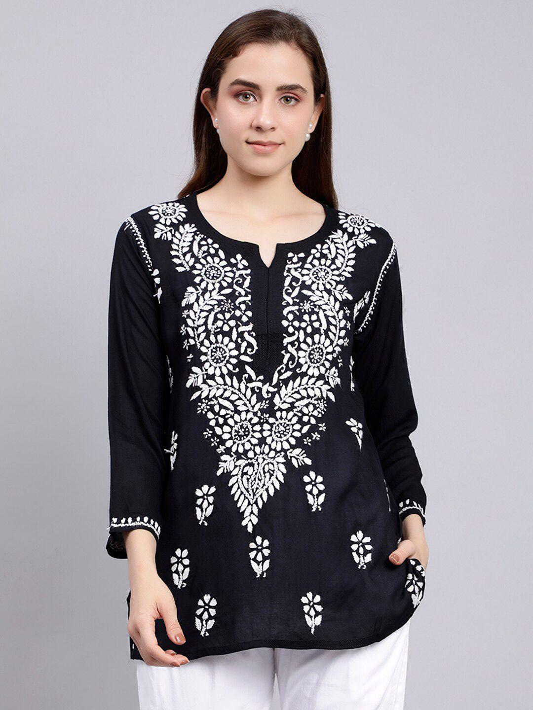 seva chikan ethnic motifs embroidered lucknowi chikankari straight kurti