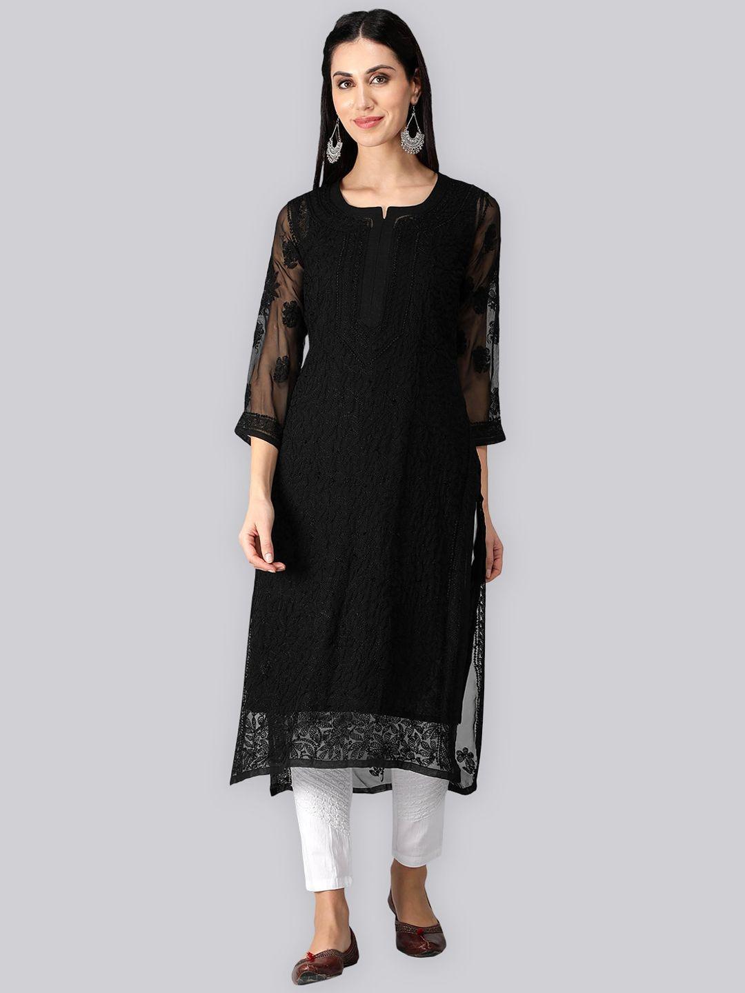 seva chikan ethnic motifs embroidered thread work straight kurta