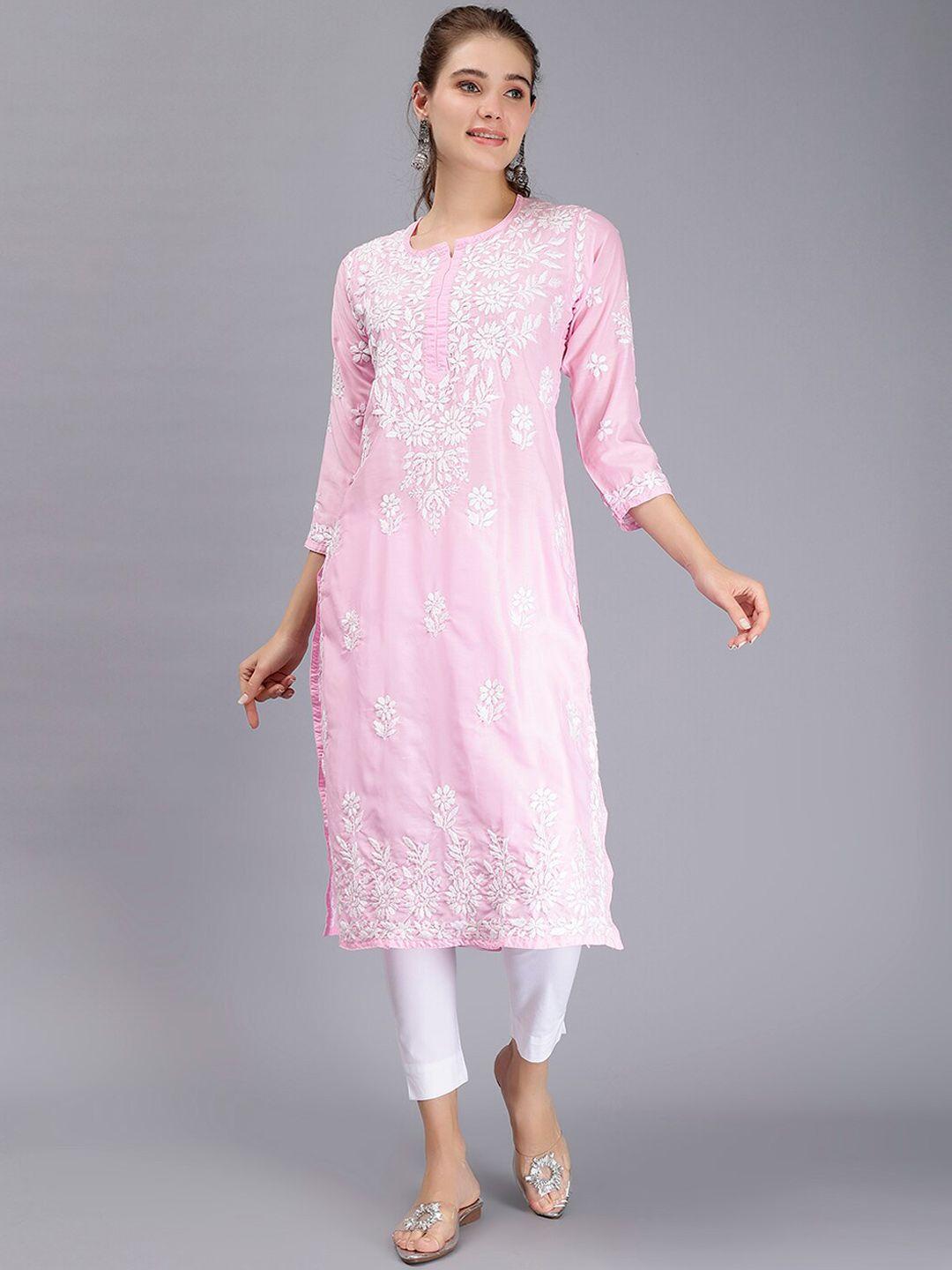 seva chikan ethnic motifs lucknowi chikankari embroidered regular kurta