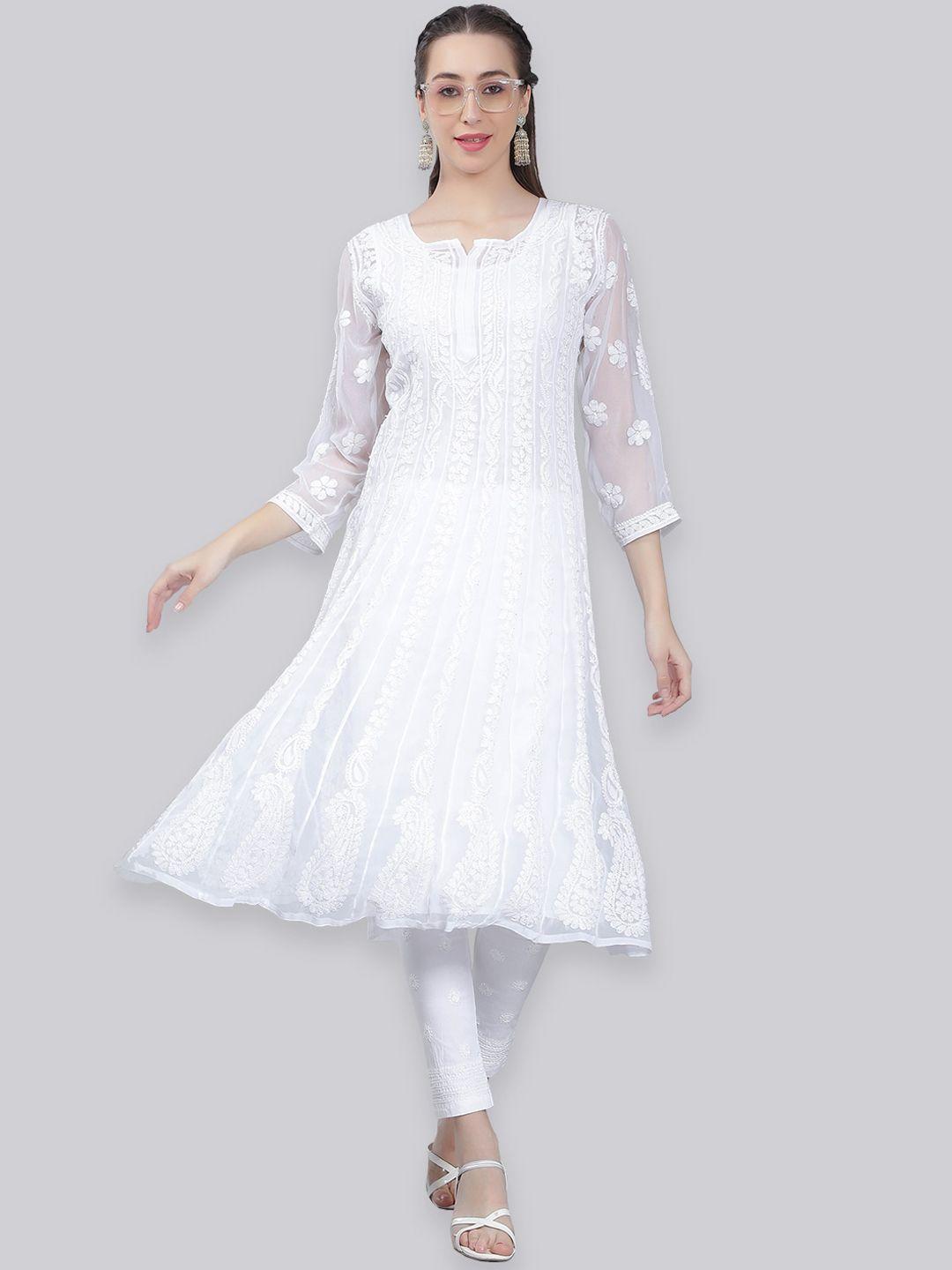 seva chikan floral embroidered chikankari georgette anarkali kurta