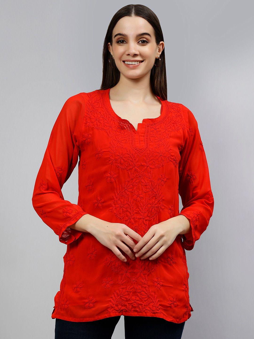 seva chikan floral embroidered chikankari handloom chikankari kurti