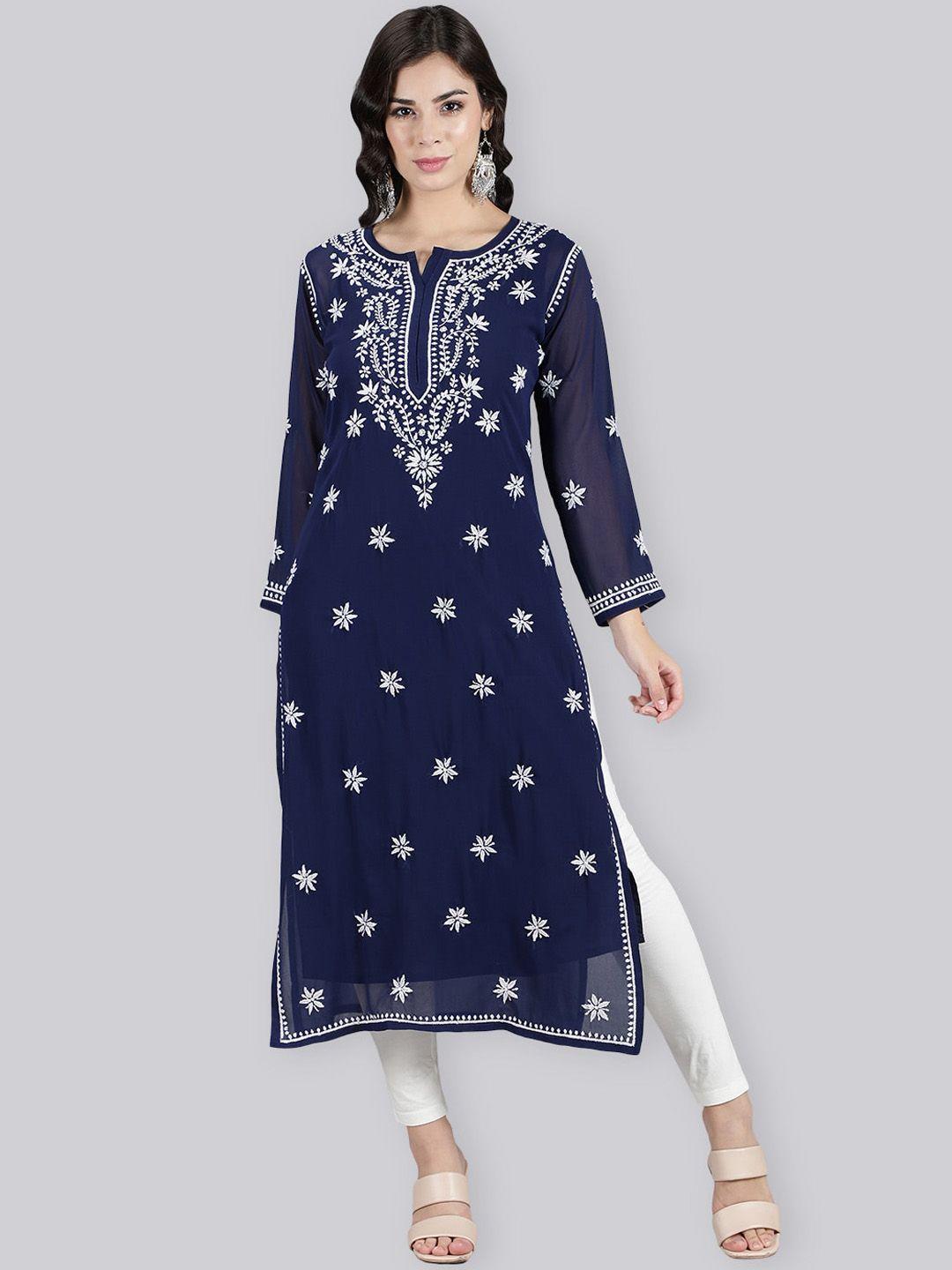 seva chikan floral embroidered chikankari kurta with inner