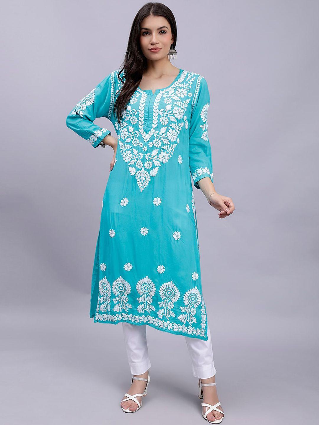 seva chikan floral embroidered chikankari modal straight kurta