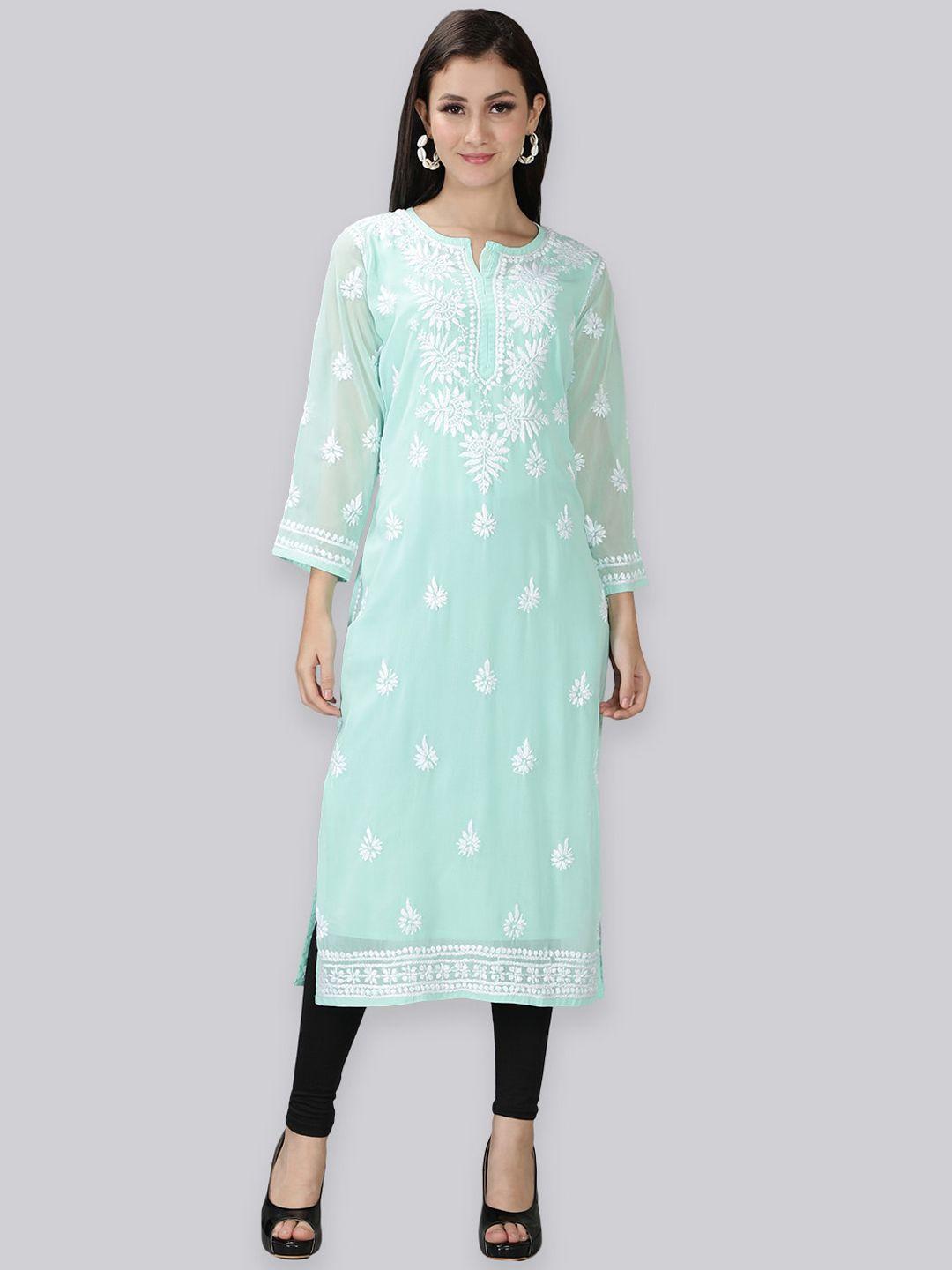 seva chikan floral embroidered chikankari straight georgette kurta