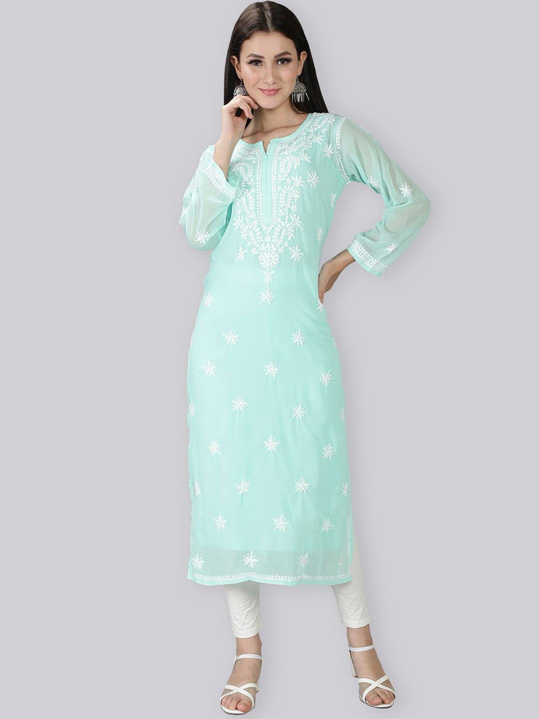 seva chikan floral embroidered chikankari straight georgette kurta