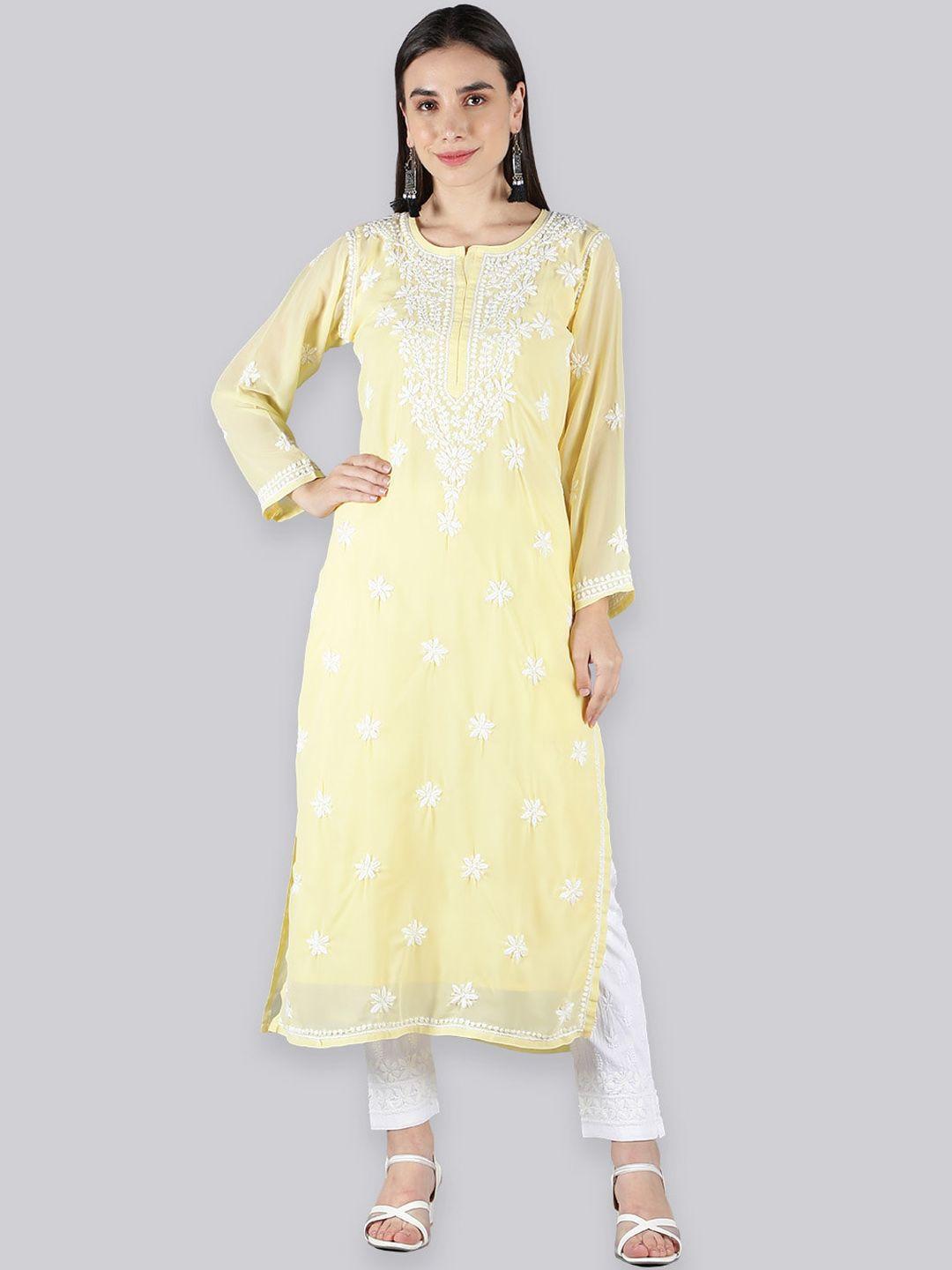 seva chikan floral embroidered chikankari straight kurta