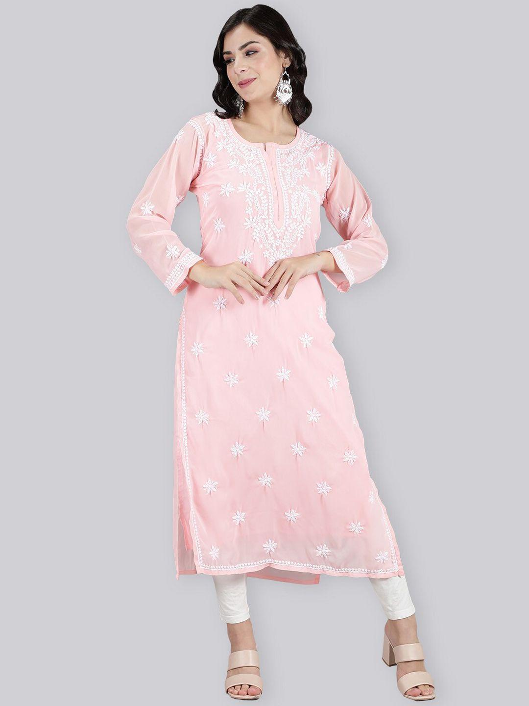 seva chikan floral embroidered chikankari straight kurta