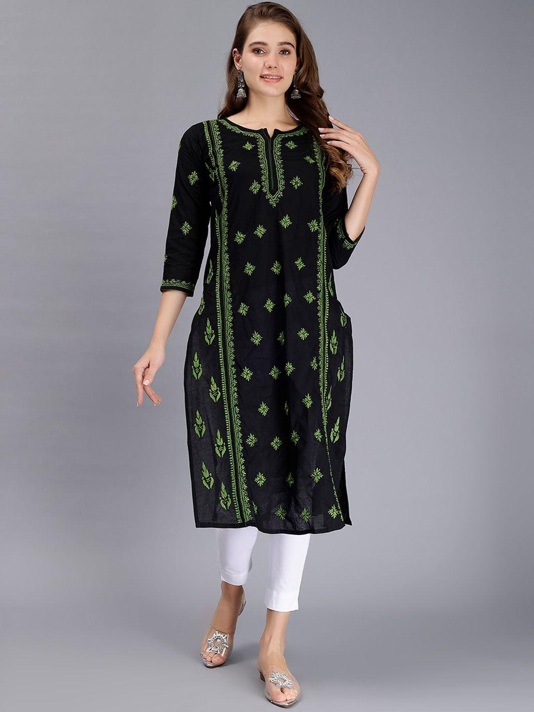 seva chikan floral embroidered lucknowi chikankari cotton kurta