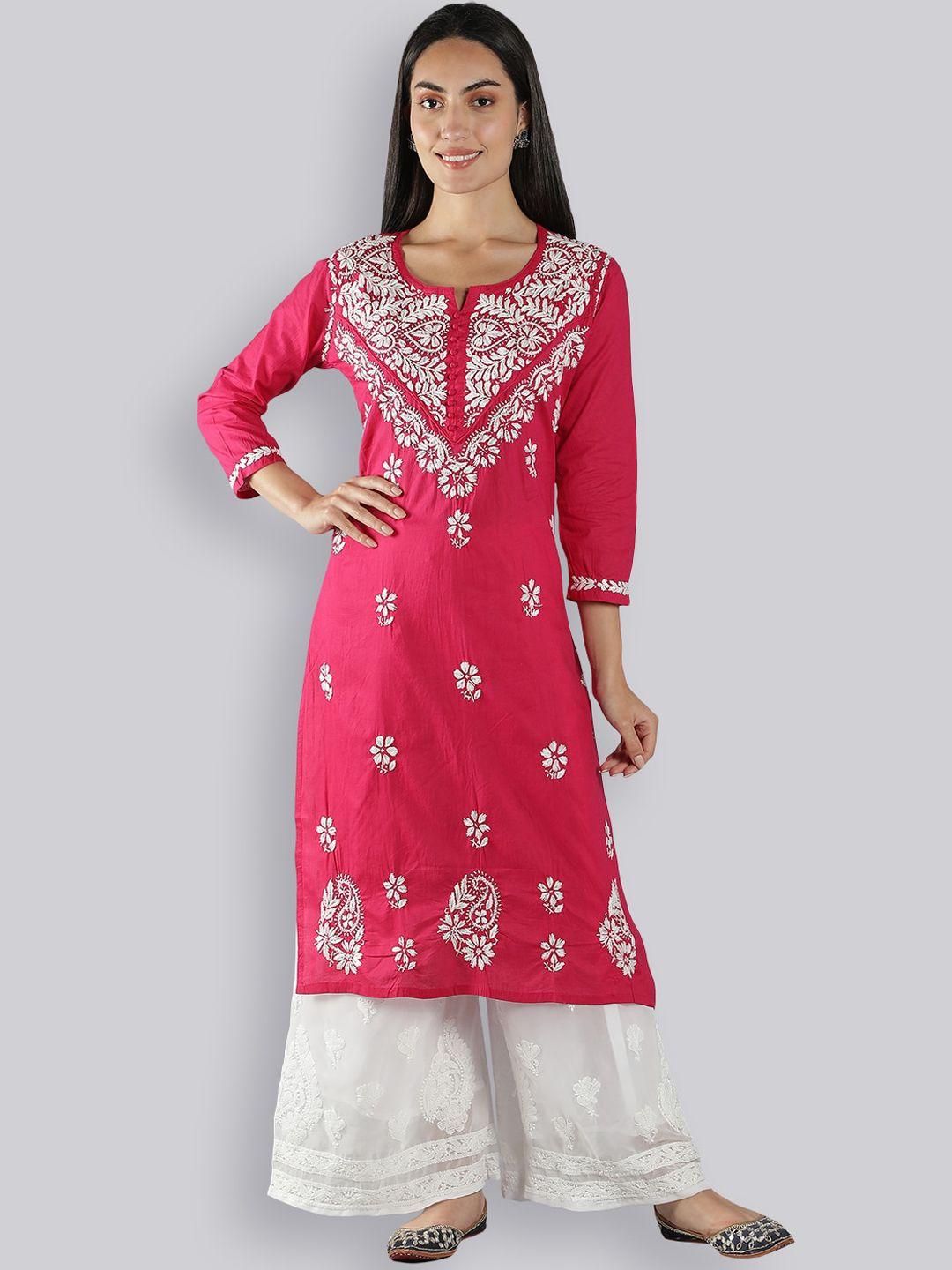 seva chikan floral embroidered lucknowi chikankari straight kurta