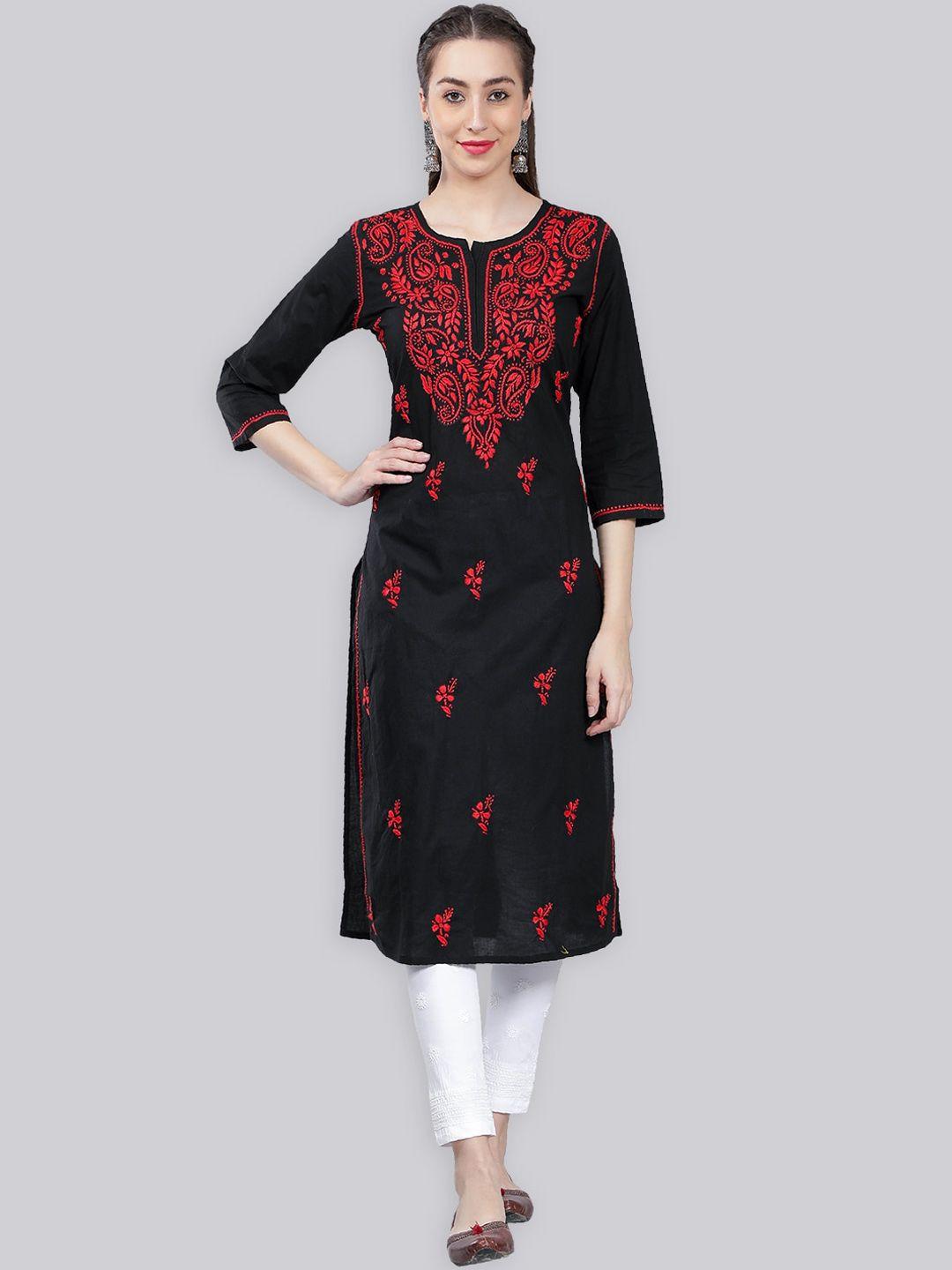 seva chikan paisley embroidered chikankari shadow work straight kurta