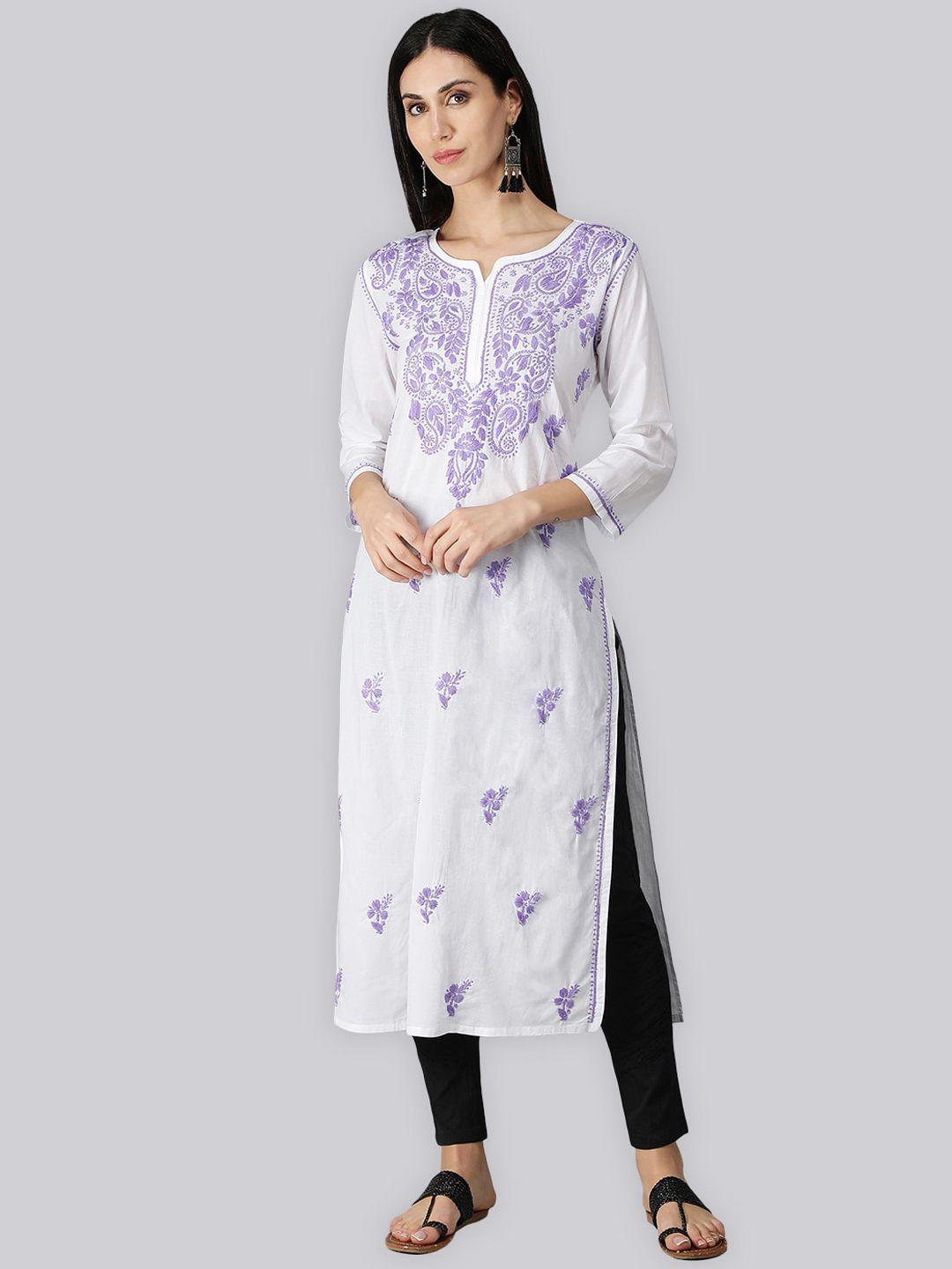 seva chikan paisley embroidered chikankari shadow work straight kurta