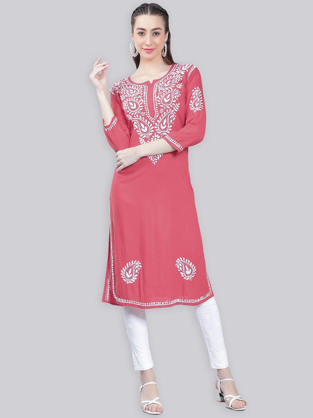 seva chikan paisley yoke design thread work straight kurta