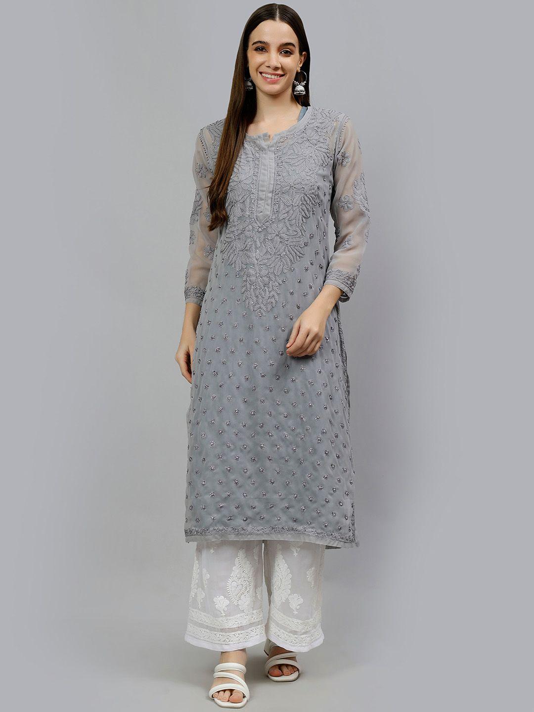 seva chikan women ethnic motifs embroidered chikankari handloom georgette kurta