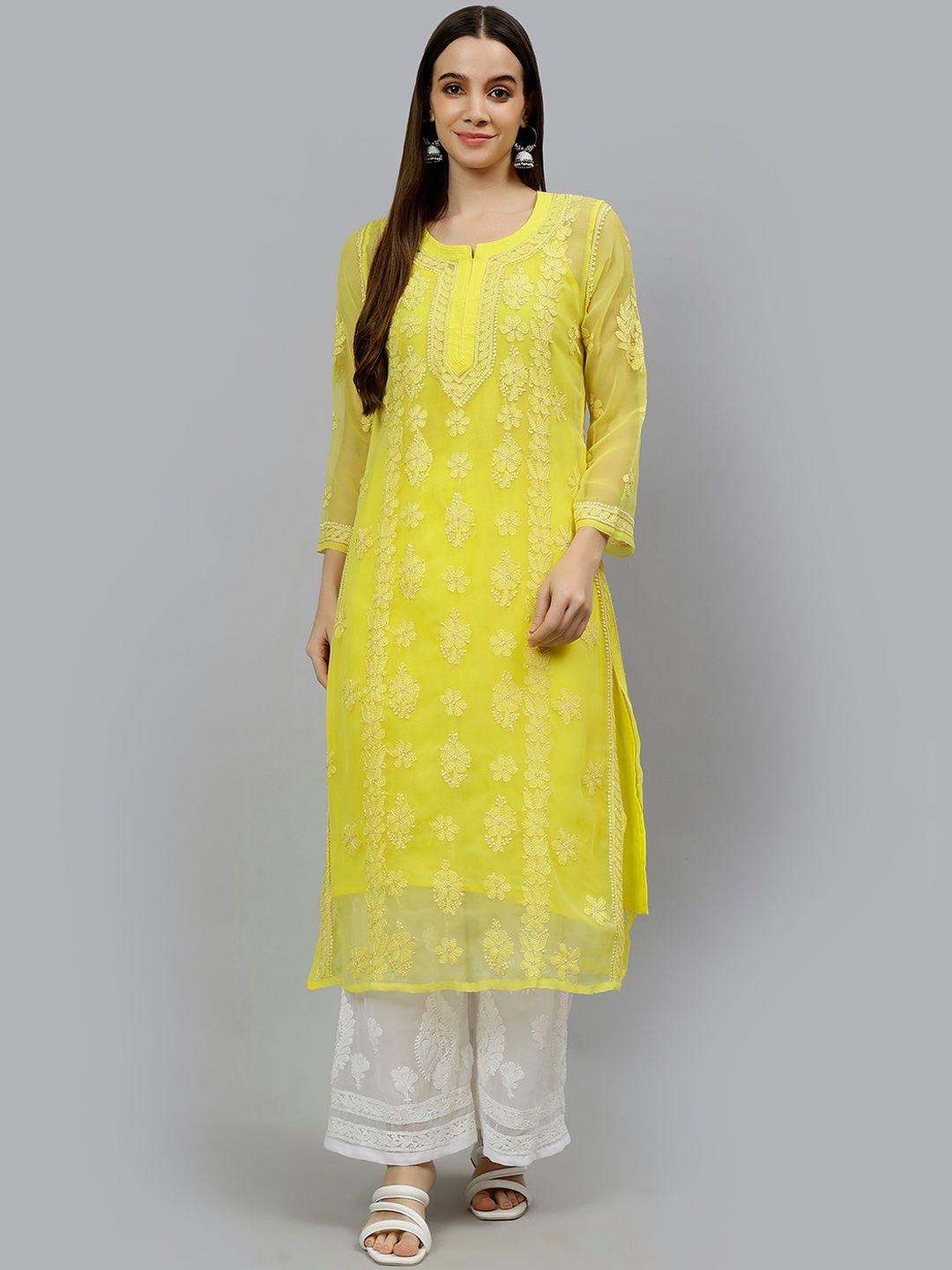 seva chikan women ethnic motifs embroidered chikankari handloom georgette kurta