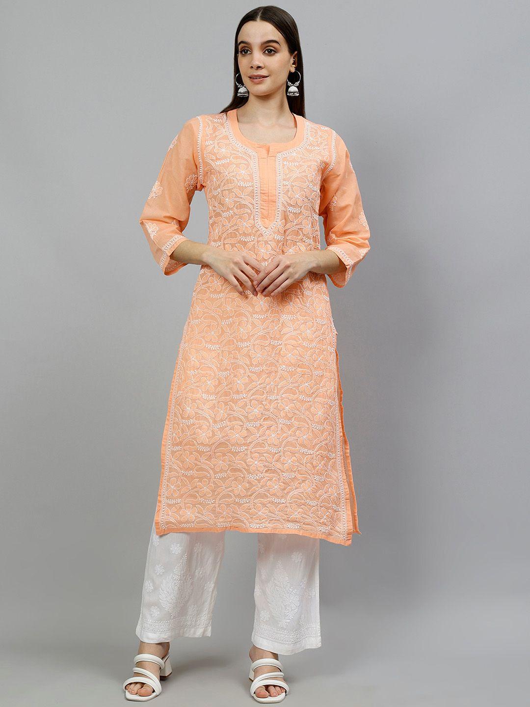 seva chikan women ethnic motifs embroidered chikankari handloom kurta