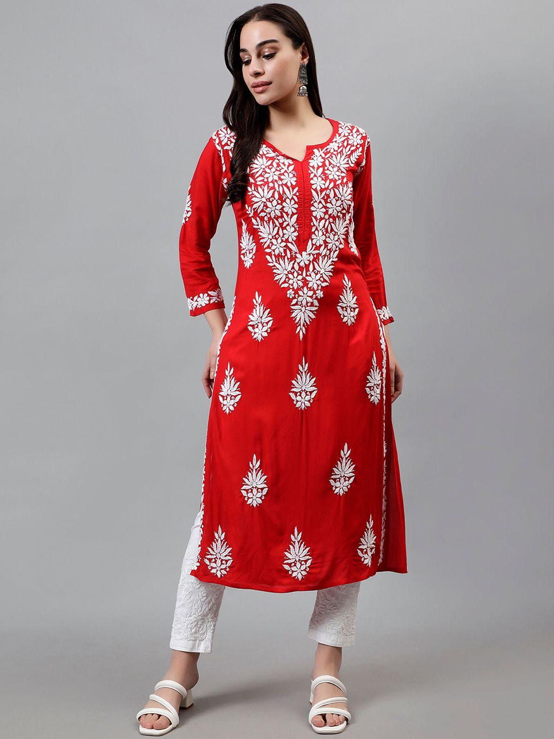 seva chikan women ethnic motifs embroidered flared sleeves chikankari handloom kurta