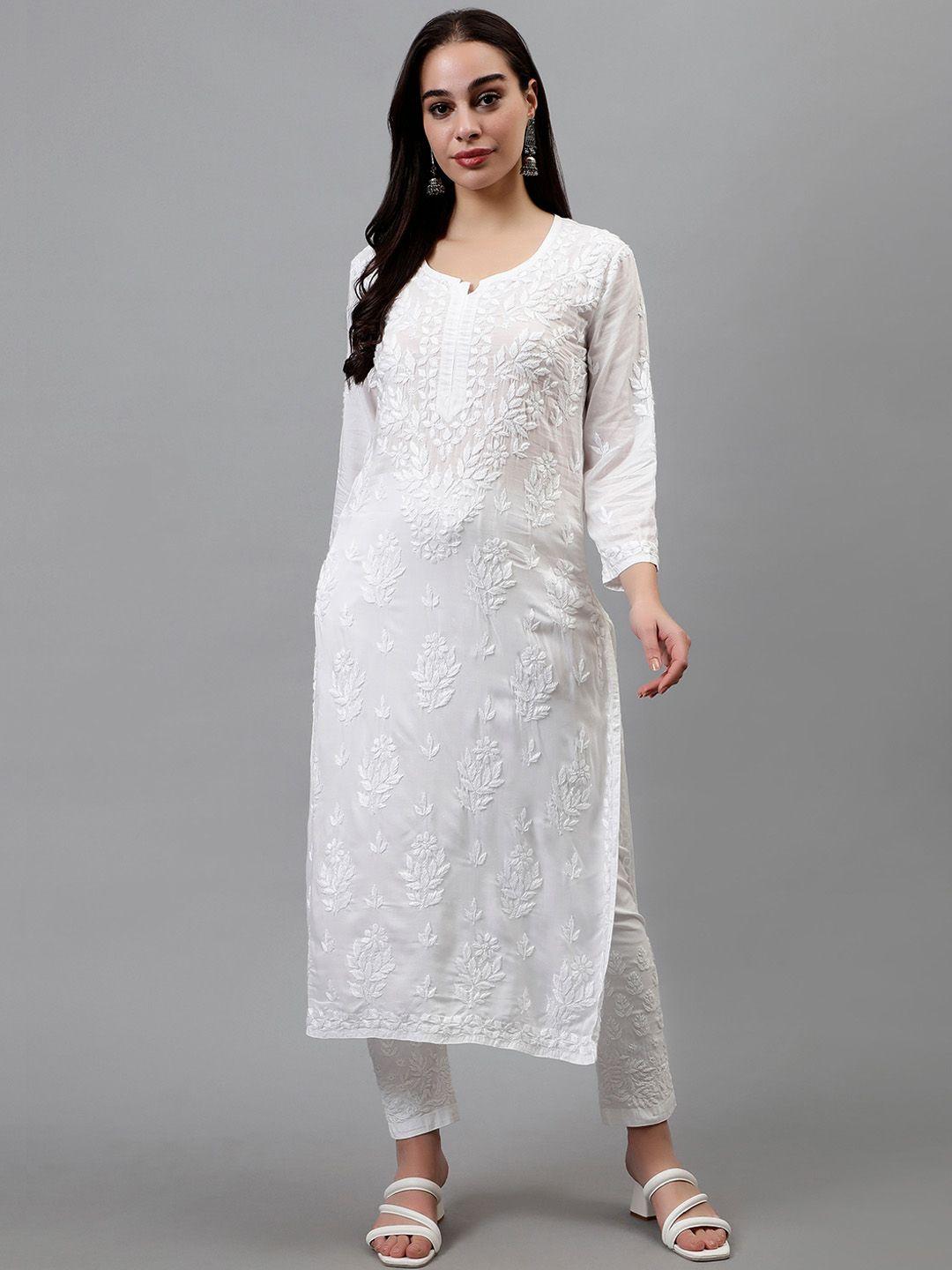 seva chikan women ethnic motifs embroidered flared sleeves chikankari handloom kurta