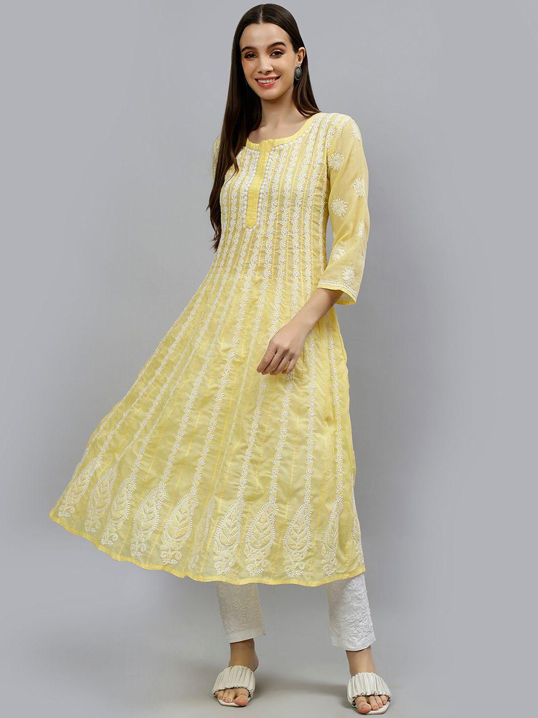 seva chikan women ethnic motifs printed thread work handloom anarkali kurta