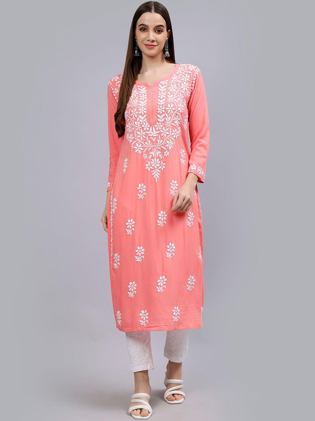 seva chikan women floral embroidered chikankari handloom kurta