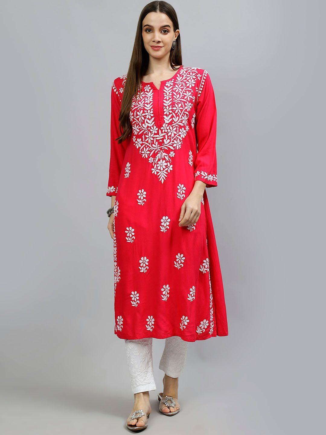 seva chikan women floral embroidered thread work handloom kurta