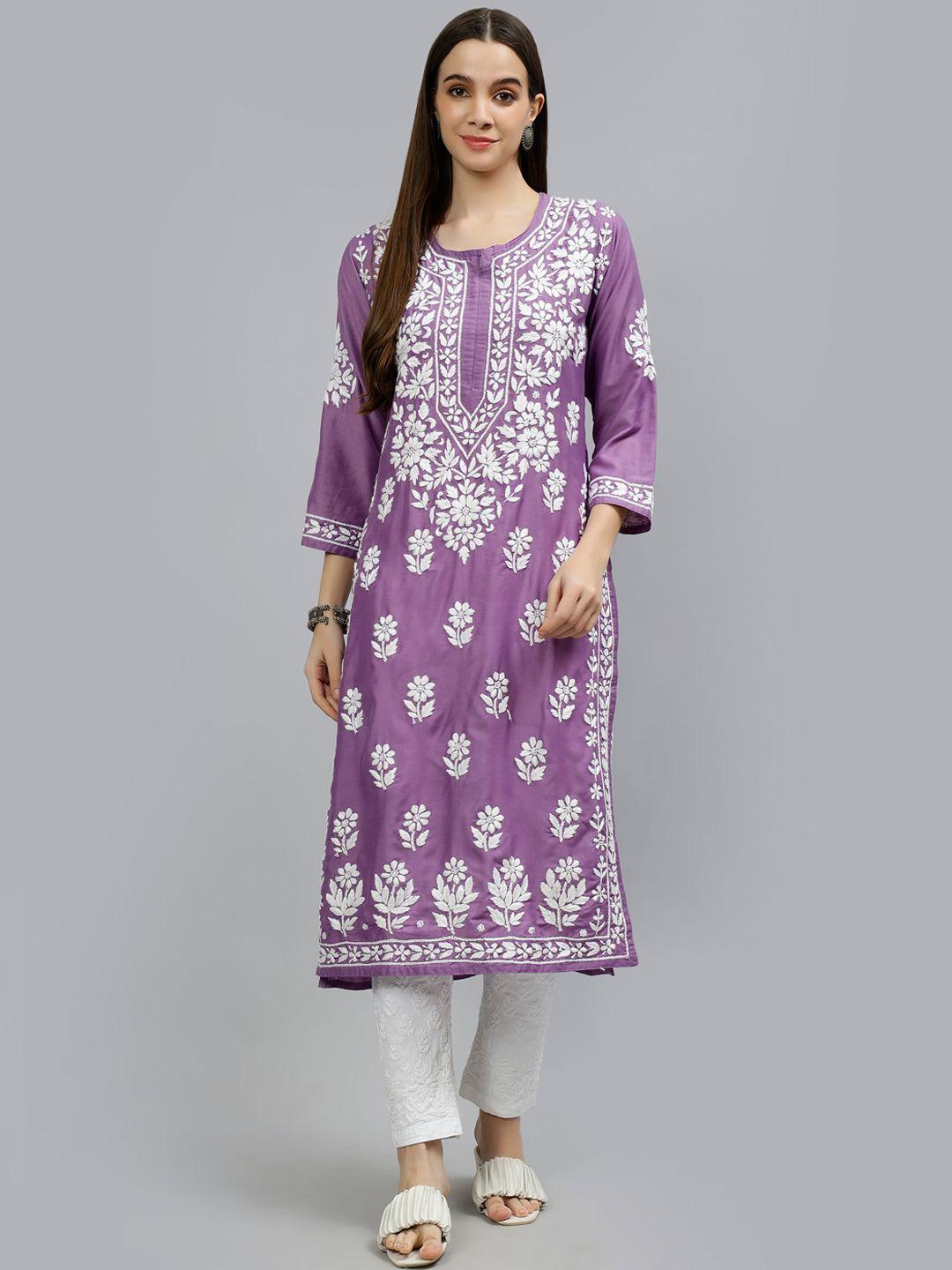 seva chikan women floral printed flared sleeves sequinned handloom kurta