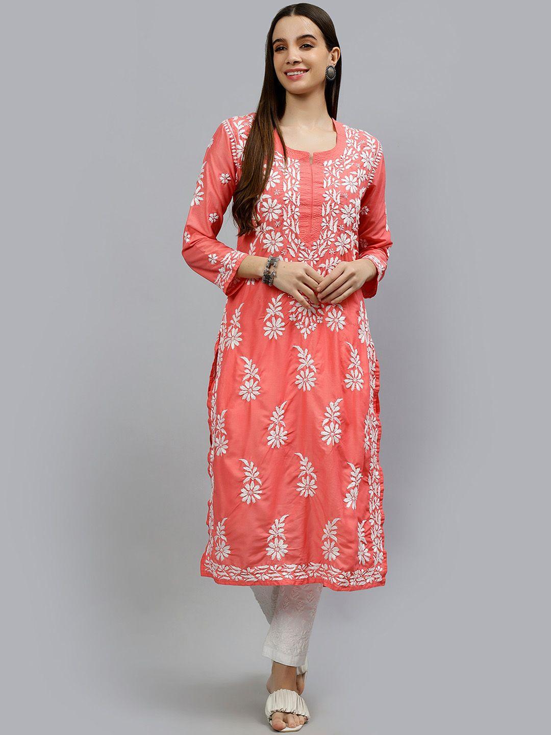 seva chikan women floral printed mirror work handloom kurta