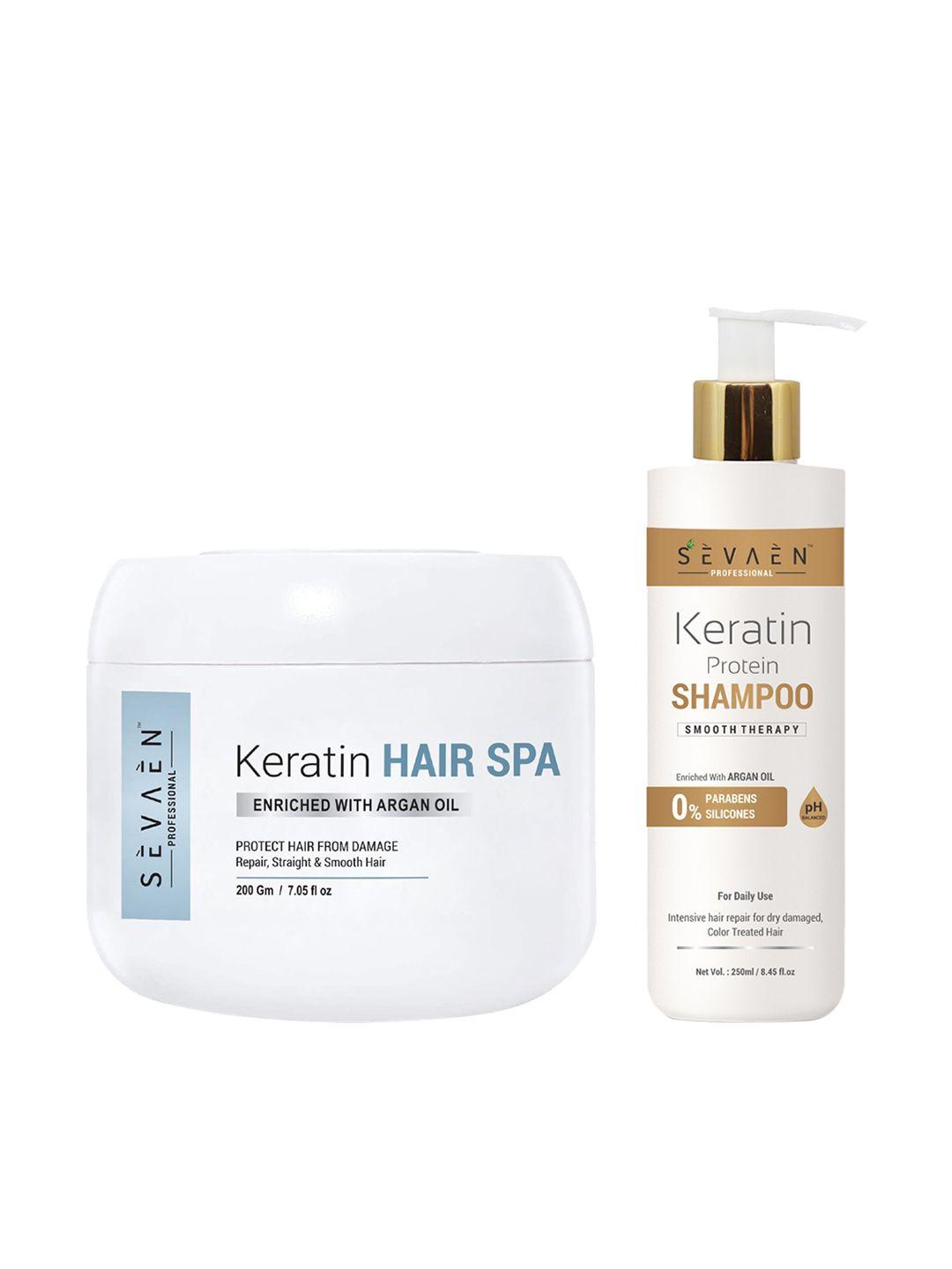 sevaen keratin shampoo and hair spa cream for hair dry & damage repair