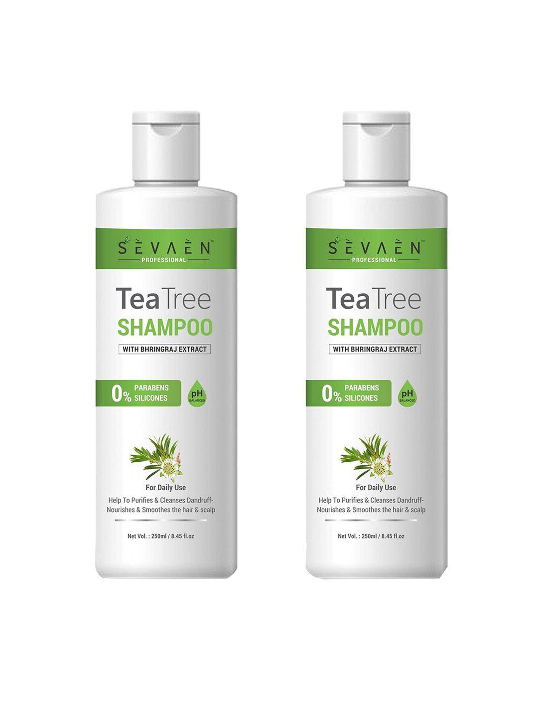 sevaen set of 2 tea tree anti-dandruff shampoos with bhringraj - 250ml each
