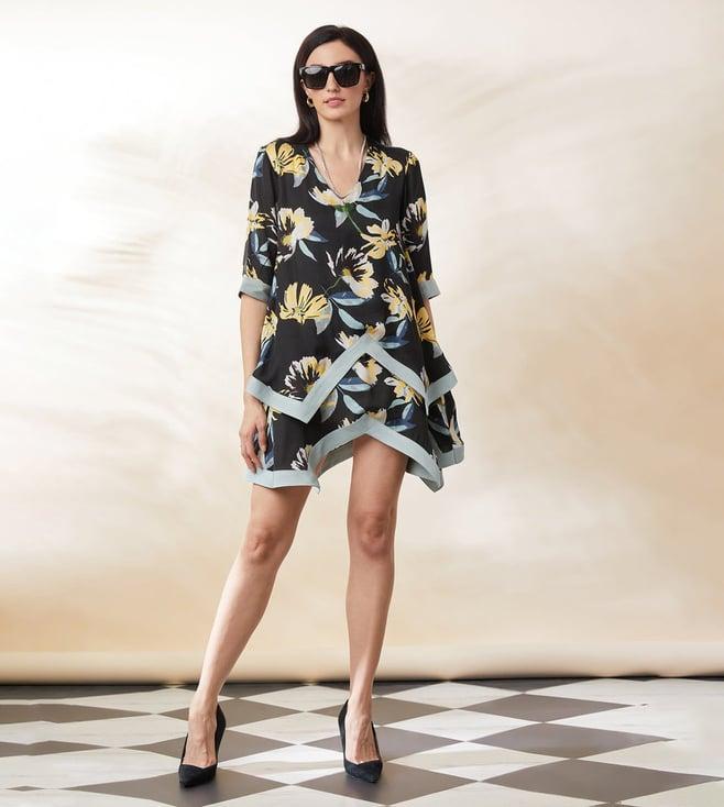 seven dc black floral noir dress