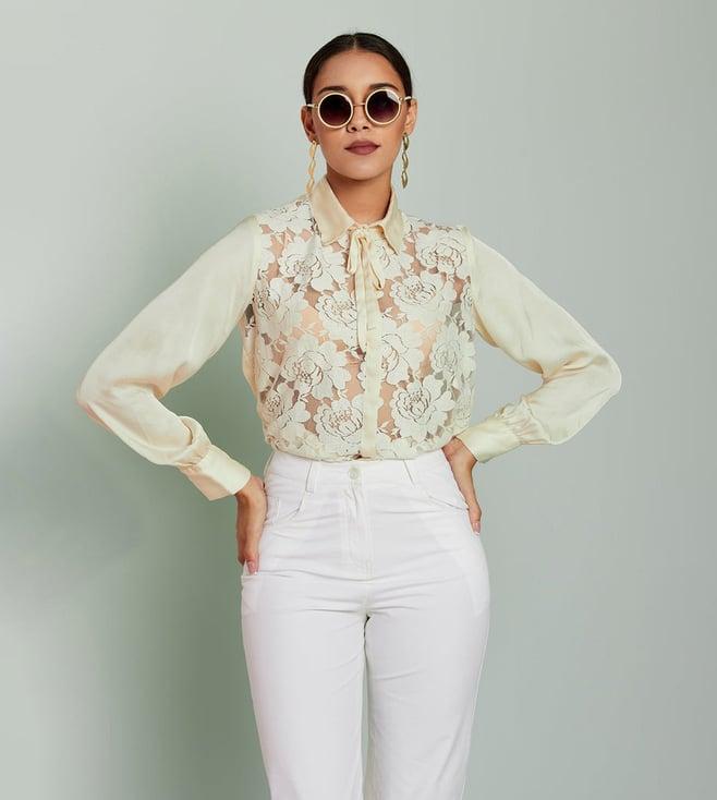 seven dc ivory floral net shirt