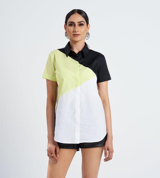 seven dc neon black & white geometric block shirt