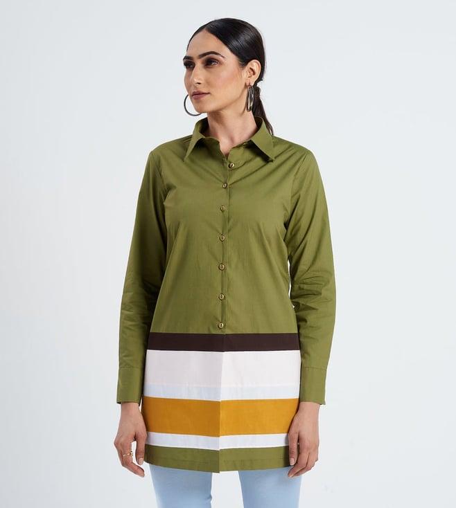 seven dc olive green colour block long shirt