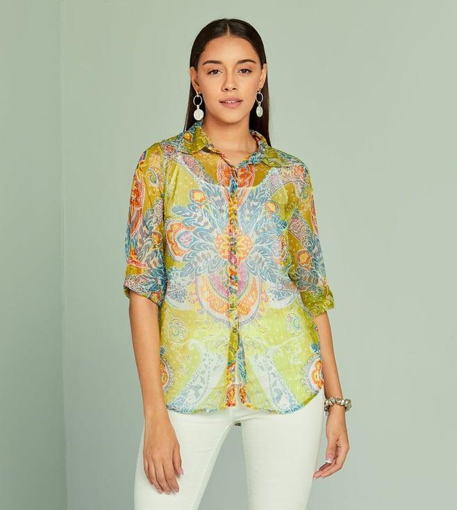 seven dc parrot green light sheer shirt