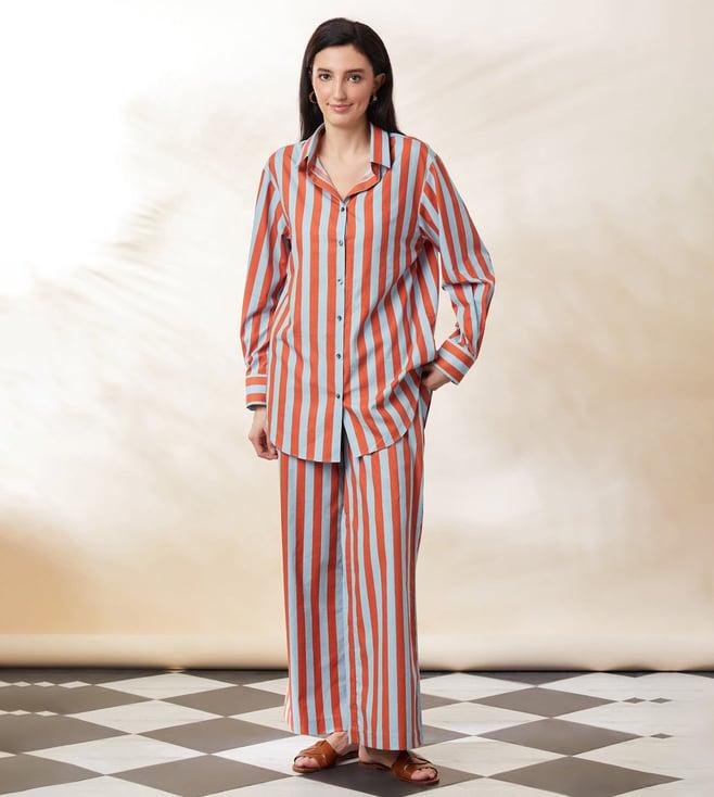 seven dc sky & orange easy striped shirt with palazzo