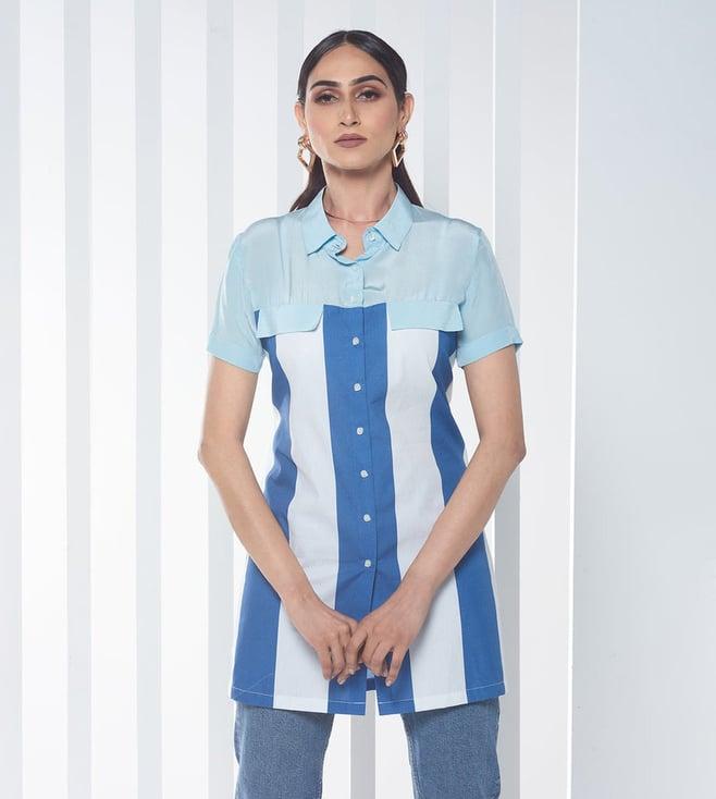 seven dc white & blue torini colour block shirt