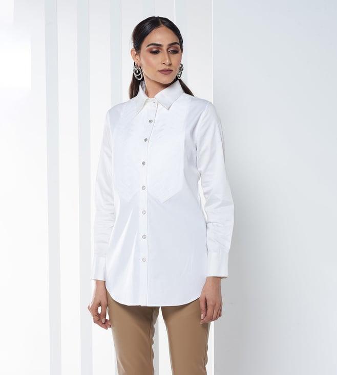 seven dc white chevron pleated shirt