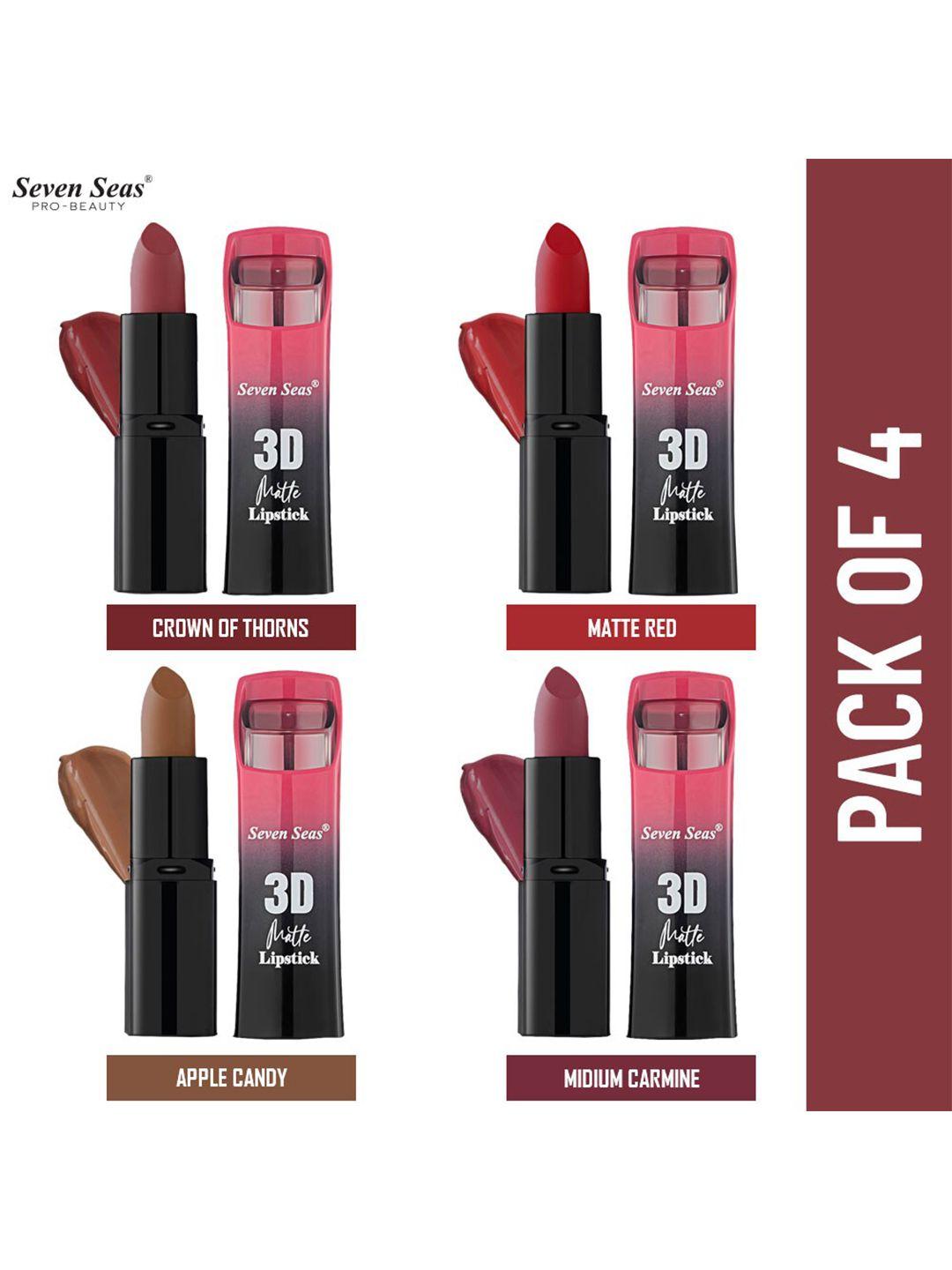 seven seas pack of 4 full coverage 3d matte lipstick