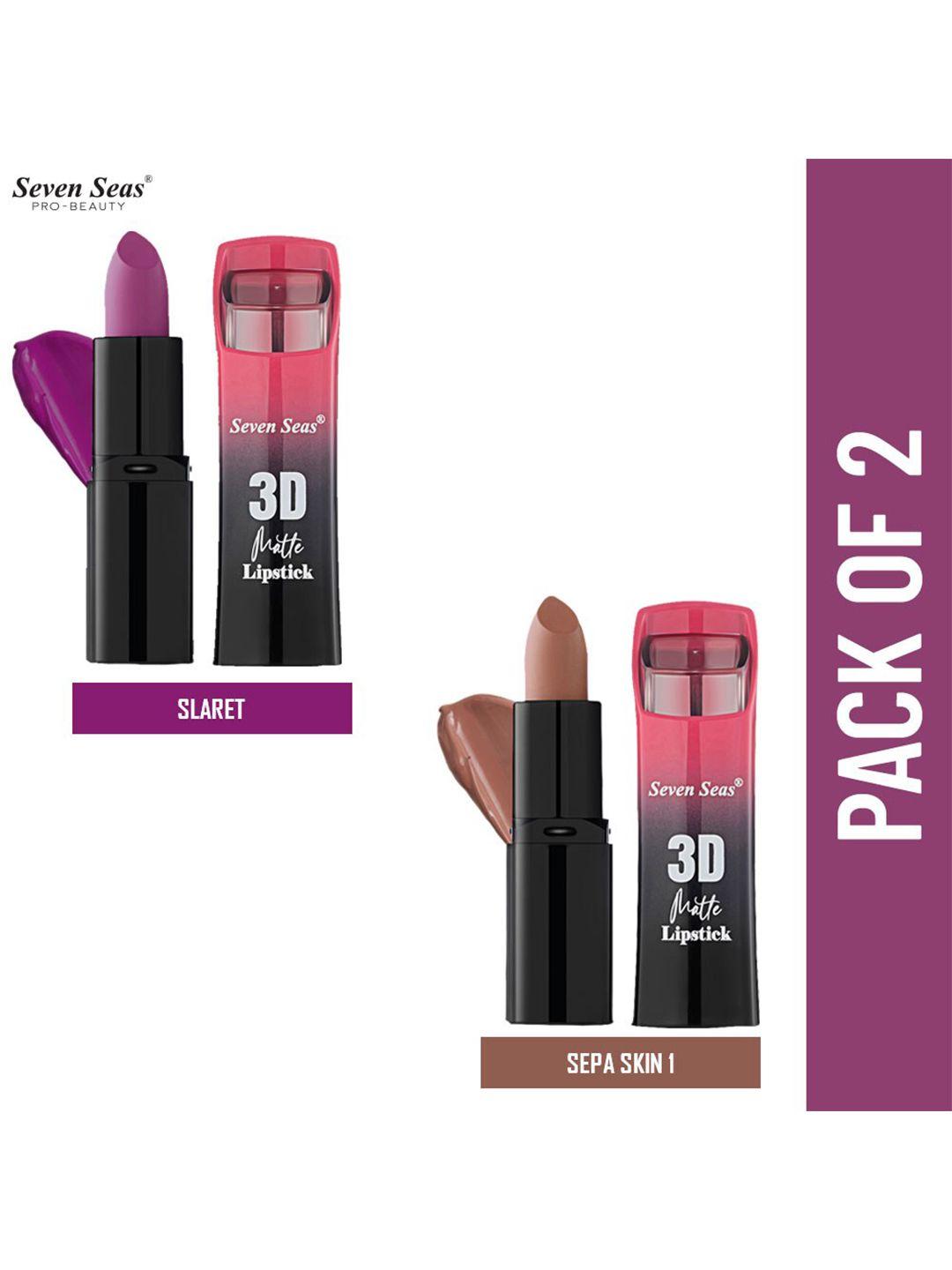 seven seas set of 2 3d matte lipstick - clarlet 311 & sepa skin 1 320