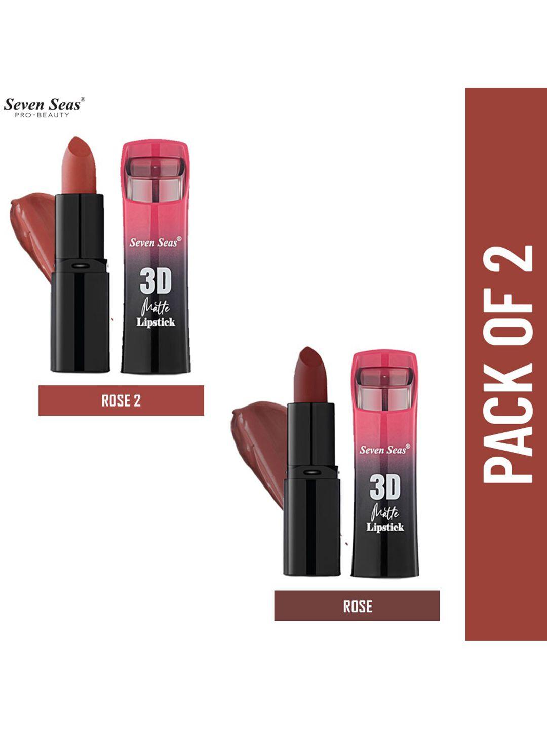 seven seas set of 2 3d matte lipsticks 3.8 g each - rose 2 & rose